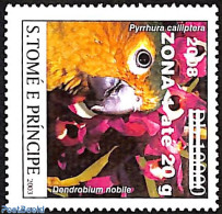 Sao Tome/Principe 2008 Parakeet, Pyrrhura Calliptera, Overprint, Mint NH, Nature - Birds - Flowers & Plants - São Tomé Und Príncipe