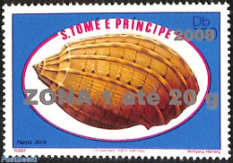 Sao Tome/Principe 2008 Harpa Doris Shell, Overprint, Mint NH, Nature - Shells & Crustaceans - Mundo Aquatico