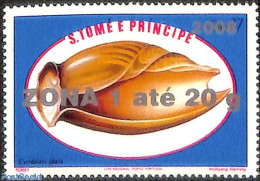 Sao Tome/Principe 2008 Cymbium Glans Shell, Overprint, Mint NH, Nature - Shells & Crustaceans - Vie Marine