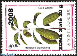 Sao Tome/Principe 2008 Buchholzia Coriacea, Overprint, Mint NH, Nature - Flowers & Plants - Sao Tome And Principe