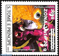 Sao Tome/Principe 2008 Pyrrhura Calliptera Parakeet, Overprint, Mint NH, Nature - Birds - Flowers & Plants - São Tomé Und Príncipe