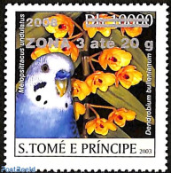 Sao Tome/Principe 2008 Melopsittacus Undulatus, Parakeet, Overprint, Mint NH, Nature - Birds - Flowers & Plants - São Tomé Und Príncipe