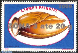 Sao Tome/Principe 2008 Cymbium Glans Shell, Overprint, Mint NH, Nature - Shells & Crustaceans - Vita Acquatica