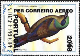 Sao Tome/Principe 2008 Lamprotornis Caudatus, Overprint, Mint NH, Nature - Birds - Sao Tome Et Principe