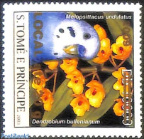 Sao Tome/Principe 2009 Melopsittacus Undulatus, Parakeet, Overprint Local, Mint NH, Nature - Birds - Flowers & Plants - Sao Tome En Principe