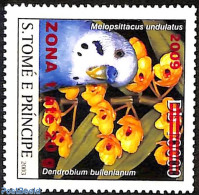 Sao Tome/Principe 2009 Melopsittacus Undulatus, Parakeet, Overprint Zona 1, Mint NH, Nature - Birds - Flowers & Plants - Sao Tome Et Principe