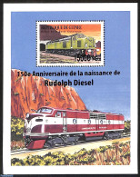 Guinea, Republic 2008 Rudolf Diesel, Trains, Locomotives, Overprint, Block, Mint NH, Transport - Railways - Eisenbahnen