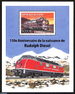 Guinea, Republic 2008 Rudolf Diesel, Trains, Locomotives, Overprint, Block, Mint NH, Transport - Railways - Eisenbahnen