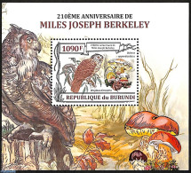 Burundi 2013 210th Anniversary Of Miles Joseph Berkeley, Mint NH, Nature - Birds - Birds Of Prey - Mushrooms - Owls - Champignons