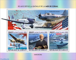 Djibouti 2022 80 Years Since The Battle Of The Coral Sea, Mint NH, History - Transport - Flags - Militarism - Aircraft.. - Militaria