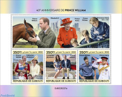 Djibouti 2022 40th Annversary Of Prince William, Mint NH, History - Nature - Flags - Kings & Queens (Royalty) - Horses - Königshäuser, Adel