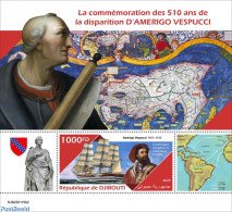 Djibouti 2022 510th Memorial Anniversary Of Amerigo Vespucci , Mint NH, History - Transport - Explorers - Ships And Bo.. - Explorateurs