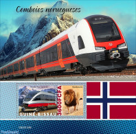 Guinea Bissau 2022 Norwegian Trains, Mint NH, Nature - Transport - Cat Family - Railways - Eisenbahnen