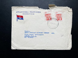 ENVELOPPE YOUGOSLAVIE DUBROVNIK / POUR LONDRES GB 1968 / ATLANTSKA PLOVIDBA - Brieven En Documenten