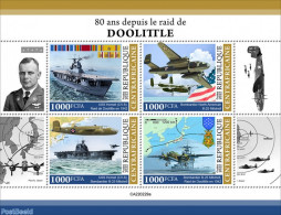 Central Africa 2022 80 Years Since The Doolittle Raid, Mint NH, History - Transport - World War II - Aircraft & Aviati.. - Guerre Mondiale (Seconde)