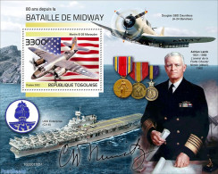 Togo 2022 80 Years Since The Battle Of Midway, Mint NH, History - Transport - World War II - Aircraft & Aviation - Shi.. - Guerre Mondiale (Seconde)