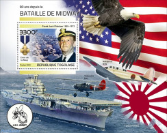 Togo 2022 80 Years Since The Battle Of Midway, Mint NH, History - Nature - Transport - Flags - World War II - Birds - .. - 2. Weltkrieg