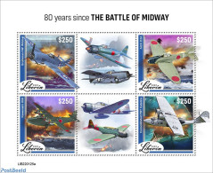 Liberia 2022 80 Years Since The Battle Of Midway, Mint NH, History - Transport - World War II - Aircraft & Aviation - WO2