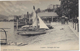 10407. Lugano, Spiaggia Del Lago, Nave, Batelli, Viaggiata 1907 - Lugano