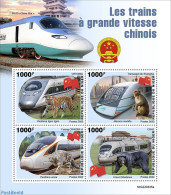 Niger 2022 Chinese Speed Trains, Mint NH, Nature - Transport - Bears - Cat Family - Monkeys - Railways - Trains
