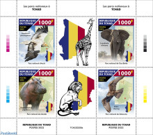 Chad 2022 National Parks, Mint NH, Nature - Various - Birds - Cat Family - Elephants - Giraffe - Hippopotamus - Maps - Andere & Zonder Classificatie
