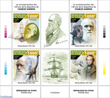 Chad 2022 140th Memorial Anniversary Of Charles Darwin, Mint NH, Nature - Science - Transport - Prehistoric Animals - .. - Other & Unclassified