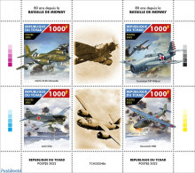 Chad 2022 80 Years Since The Battle Of Midway, Mint NH, History - Transport - World War II - Aircraft & Aviation - Otros & Sin Clasificación