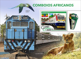 Guinea Bissau 2022 African Trains, Mint NH, Nature - Transport - Birds - Cat Family - Railways - Eisenbahnen
