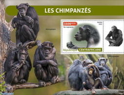 Central Africa 2022 Chimpanzees, Mint NH, Nature - Monkeys - Centrafricaine (République)