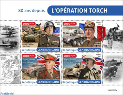 Central Africa 2022 80 Years Since The Operation Torch, Mint NH, History - Transport - Flags - World War II - 2. Weltkrieg