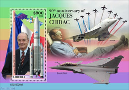 Liberia 2022 90th Anniversary Of Jacques Chirac, Mint NH, History - Transport - Politicians - Aircraft & Aviation - Sp.. - Avions