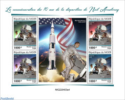 Niger 2022 10th Memorial Anniversary Of Neil Armstrong , Mint NH, History - Transport - Flags - Space Exploration - Niger (1960-...)