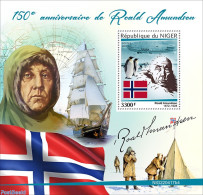 Niger 2022 150th Anniversary Of Roald Amundsen, Mint NH, History - Nature - Transport - Explorers - Flags - Penguins -.. - Onderzoekers