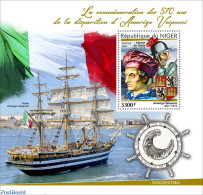 Niger 2022 510th Memorial Anniversary Of Amerigo Vespucci, Mint NH, History - Transport - Explorers - Flags - Ships An.. - Explorateurs