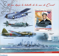 Niger 2022 80 Years Since The Battle Of The Coral Sea, Mint NH, History - Transport - Flags - World War II - Aircraft .. - WW2 (II Guerra Mundial)