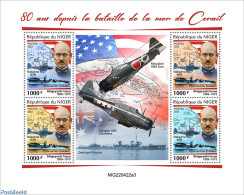 Niger 2022 80 Years Since The Battle Of The Coral Sea, Mint NH, History - Transport - Flags - World War II - Aircraft .. - WW2 (II Guerra Mundial)