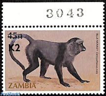 Zambia 1991 Monkey, Overprint, Mint NH, Nature - Monkeys - Zambie (1965-...)