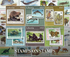 Liberia 2022 Stamps On Stamps, Mint NH, Nature - Animals (others & Mixed) - Birds - Monkeys - Sea Mammals - Turtles - .. - Stamps On Stamps
