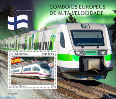 Guinea Bissau 2022 European Speed Trains, Mint NH, History - Transport - Flags - Railways - Trains