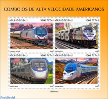 Guinea Bissau 2022 American Speed  Trains, Mint NH, History - Transport - Flags - Railways - Treinen