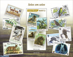 Guinea Bissau 2022 Stamps On Stamps, Mint NH, Nature - Animals (others & Mixed) - Birds - Cat Family - Dogs - Penguins.. - Sellos Sobre Sellos