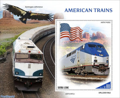 Sierra Leone 2022 American Trains, Mint NH, History - Nature - Transport - Flags - Birds Of Prey - Railways - Eisenbahnen