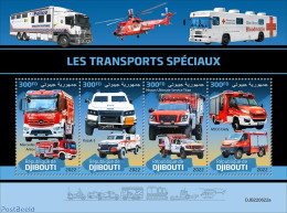 Djibouti 2022 Special Transport , Mint NH, Transport - Automobiles - Fire Fighters & Prevention - Helicopters - Coches