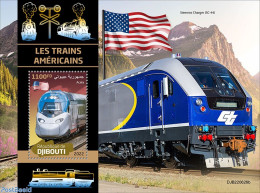 Djibouti 2022 American Trains, Mint NH, History - Sport - Transport - Flags - Mountains & Mountain Climbing - Railways - Climbing