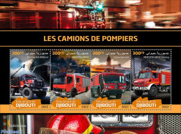 Djibouti 2022 Fire Engines, Mint NH, Transport - Automobiles - Fire Fighters & Prevention - Coches