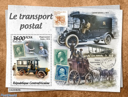 Central Africa 2022 Postal Transport, Mint NH, Nature - Transport - Horses - Post - Stamps On Stamps - Automobiles - Correo Postal