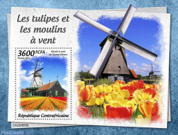 Central Africa 2022 Tulips And Windmills, Mint NH, Nature - Various - Flowers & Plants - Mills (Wind & Water) - Mühlen