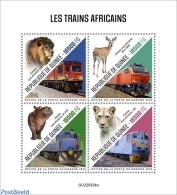 Guinea, Republic 2022 African Trains, Mint NH, Nature - Transport - Cat Family - Deer - Hippopotamus - Railways - Treinen