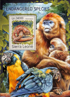 Sierra Leone 2016 Endangered Species , Mint NH, Nature - Animals (others & Mixed) - Monkeys - Parrots - Other & Unclassified