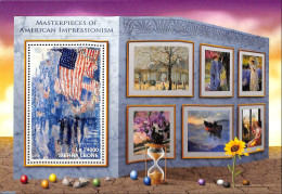 Sierra Leone 2016 Masterpieces Of American Impressionism, Mint NH, History - Nature - Transport - Flags - Flowers & Pl.. - Rotary, Club Leones